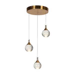 Dsenlupor 3-Light Integrated LED Plating Brass Cluster Chandelier with Clear Glass