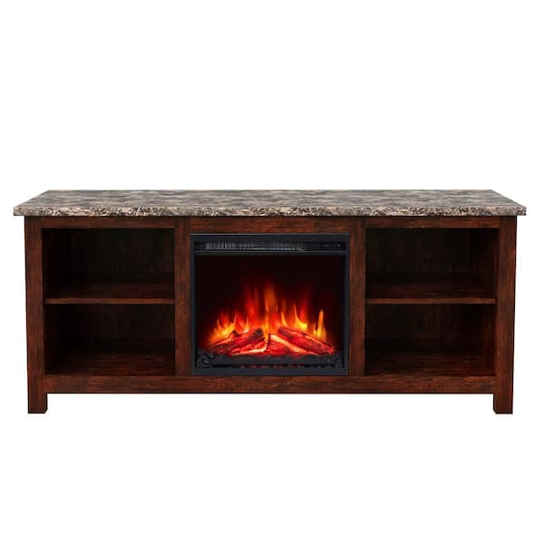 Valuxhome 58 in. Electric Fireplace TV Stands, Entertainment Center, Media Mantel, Espresso