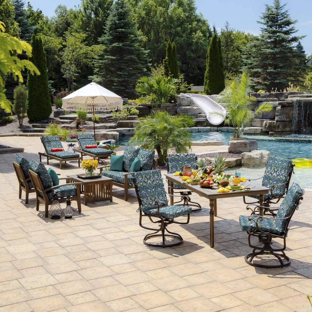 Sapphire Aurora Blue Damask Outdoor Chair Cushion Set
