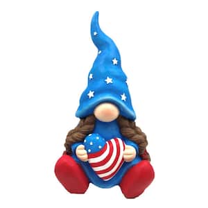 Magnesium Garden Gnome Girl with Flag Heart
