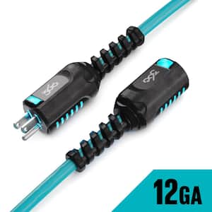 PowerFlex 25 ft. 12/3 Ultra Heavy-Duty Outdoor Extension Cord with Recoil Extreme Strain Suppression and Blue Cord