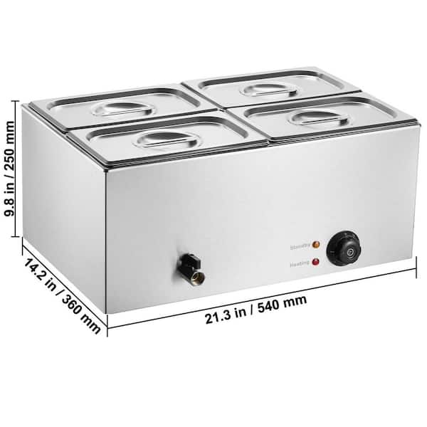 6 in. Deep Commercial Food Warmer 4 x 1/4GN 4-Pan Stainless Steel Bain Marie Steam Table 24 qt. 1200-Watt