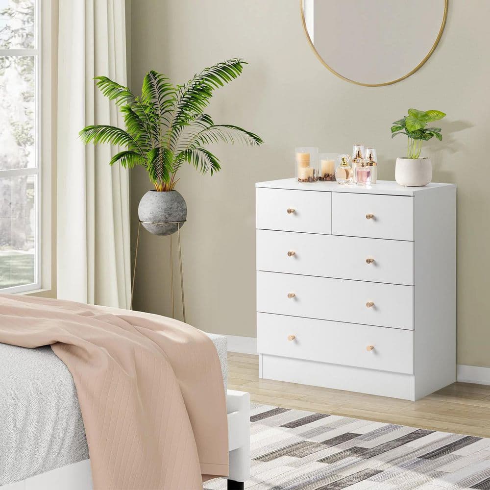White 5-Drawer 25. 98in. Wide Chest of Drawers