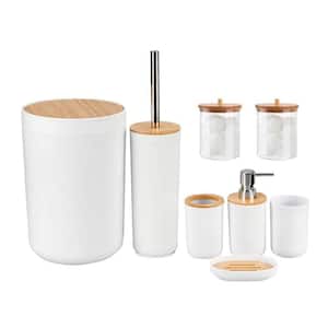 8-Piece Bathroom Accessory Set with Toothbrush Holder,Soap Dispenser,Soap Dish,Toilet Brush Holder,Trash Can in. White