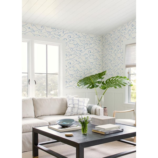 Haohome Blue White Waves Peel And Stick Wallpaper Handpainting