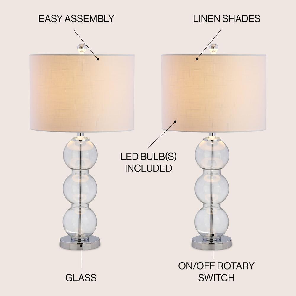 Alexa-Enabled Contemporary White Linen Drum Desk Lamp Set