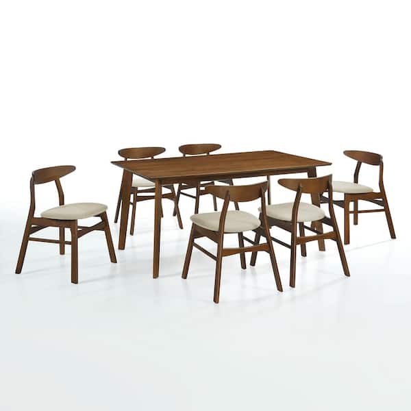 WESTINFURNITURE Nereida 7-Piece Rectangular Solid Wood Top Beige Table Set