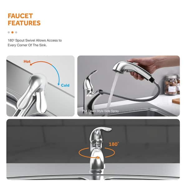 Serene Valley DDG3322R 33 in. Double Bowl Drop-In or Undermount Kitchen Sink with Thin Divider Faucet Drillings: 2 Hole