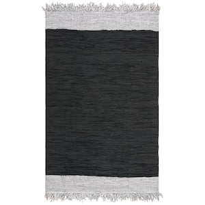 Vintage Leather Light Gray/Black 6 ft. x 9 ft. Solid Area Rug