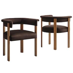 Imogen Performance Velvet Barrel Dining Chairs - Set of 2 in. Chocolate Brown Deep Brown