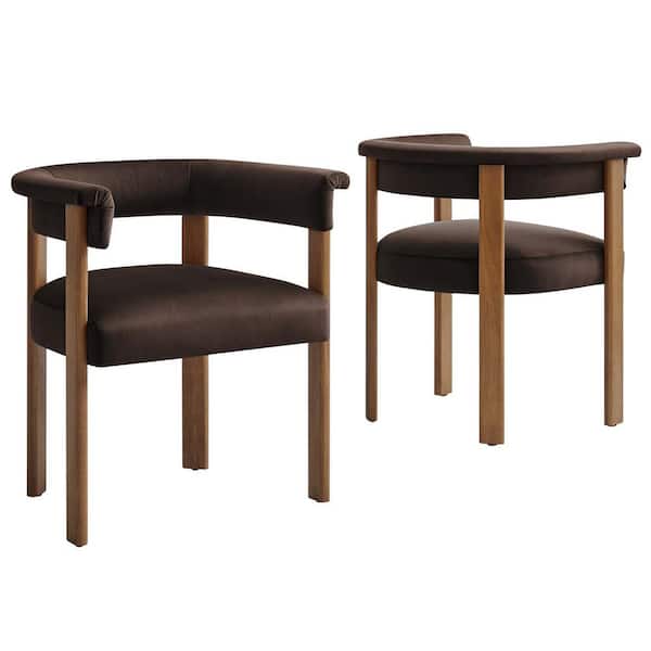 Imogen Performance Velvet Barrel Dining Chairs - Set of 2 in. Chocolate Brown Deep Brown
