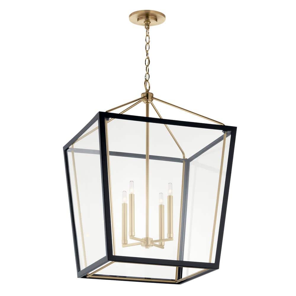 Delvin 31.75 Inch 4-Light Clear Glass Pendant in Champagne Bronze