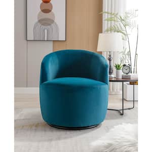 Teal Velvet Swivel Accent Armchair with Black Powder Coating Metal Ring