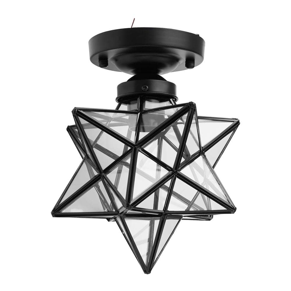 OUKANING 7.68 in. 1-Light Black Modern Moravian Star Semi-Flush Mount  Ceiling Light with Clear Glass Shade and No Bulbs Included HG-ML064-906US -  The 