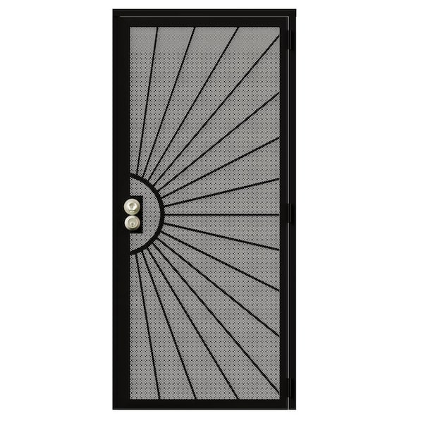 36 in. x 80 in. Universal/Reversible Hinging Black Surface Mount Steel Security Door with Perforated Metal Screen (Lock)