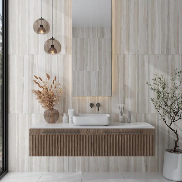 Arenza 12 in. x 36 in. Matte Warm Beige Ceramic Stone-look Large Format Tile (11.63 sq. ft./case)-4 Pack