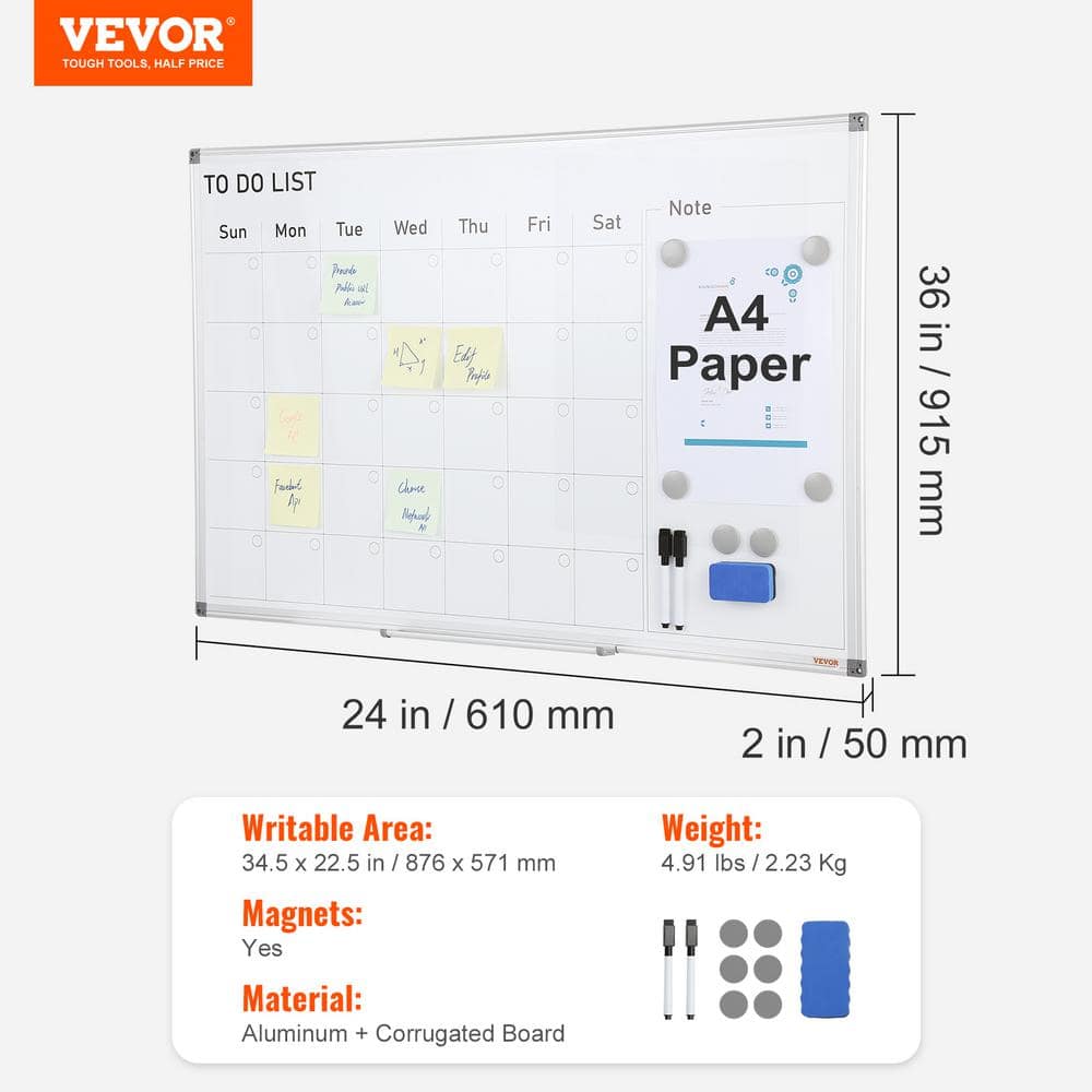 VEVOR 36" x 24" Magnetic Dry Erase Calendar Whiteboard