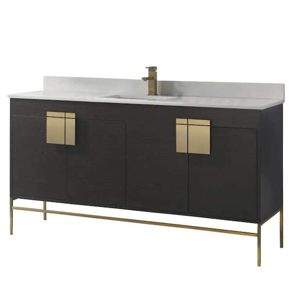 60 in. W x 20.47 in. D x 33.5 in. H Bath Vanity in Black Oak Straight Grain with Phoenix Stone Vanity Top in White