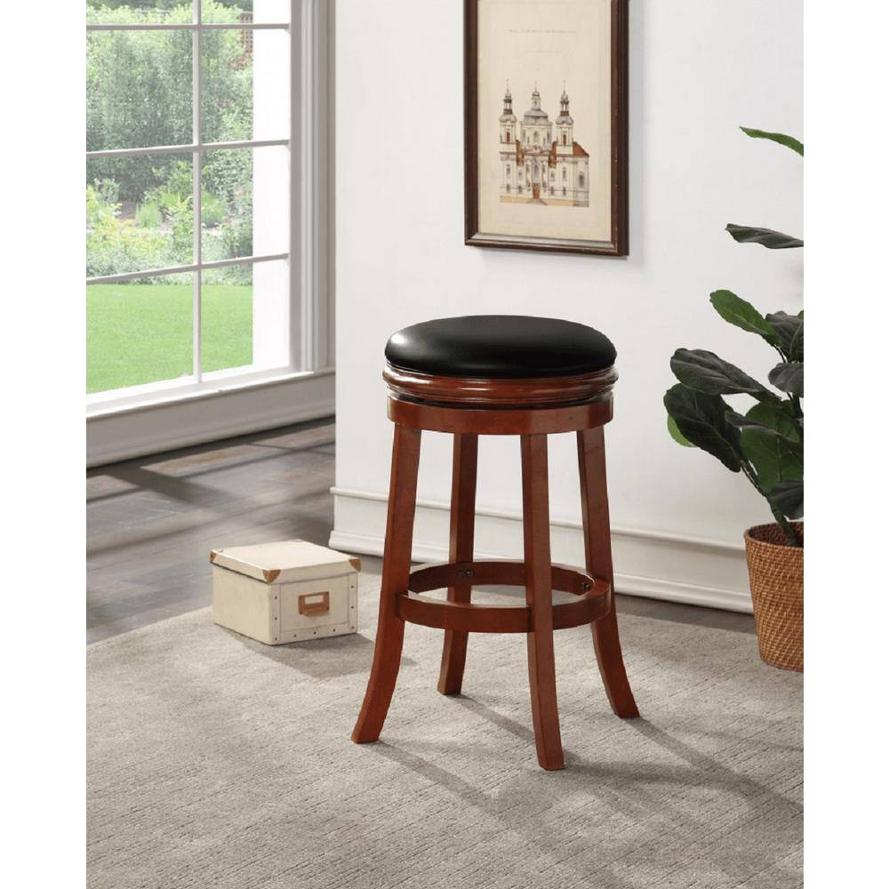 Cherry 30" Backless Swivel Wood Bar Stool with Leather Seat