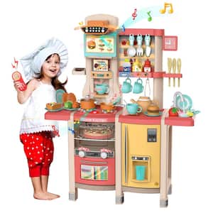 Kids Kitchen Playset Little Chef Play Kitchen Set Children Pretend Play Cook Toys, Pink