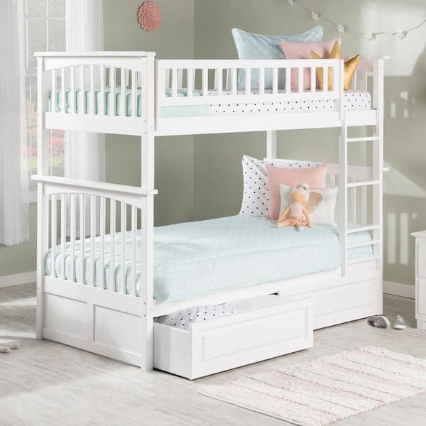 AFI Columbia Bunk Bed Twin over Twin with 2 Raised Panel Bed Drawers in White