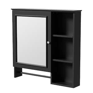 28.85 in. W x 28 in. H Rectangular Wood Medicine Cabinet with Mirror Storage Cabinet in Black