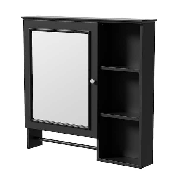 Tileon 28.85 in. W x 28 in. H Rectangular Wood Medicine Cabinet with Mirror Storage Cabinet in Black