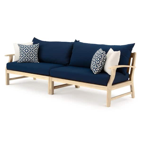 Kooper 11-Piece Wood Patio Deep Seating Conversation Set with Sunbrella Navy Blue Cushions