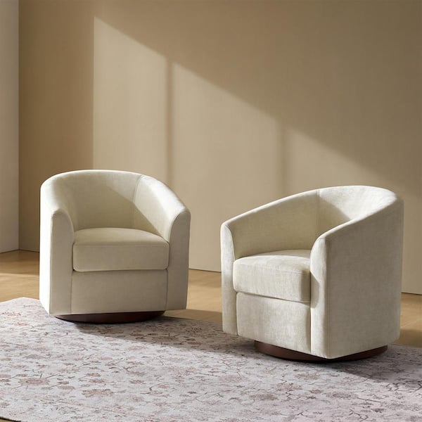 JAYDEN CREATION Miriam Beige Modern Swivel Accent Chair with Solid Wooden Base, (Set of 2)
