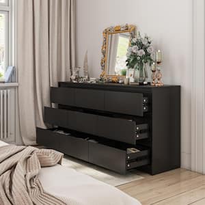 Black 9-Drawer Wood Chest of Drawers 31.5 in. H x 63 in. W x 15.7 in. D Storage Cabinet