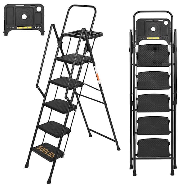 5.9 ft. Steel Lightweight Folding Step Ladder (10 ft. Reach) with Tool Tray, 500 lb. Load Capacity Type IAA Duty Rating