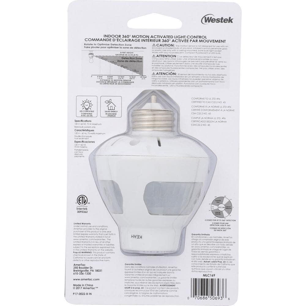 White Motion-Activated Indoor Light Control Sensor