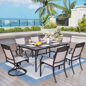 7-Piece Metal Outdoor Dining Set with 2 Sling Swivel Rockers, 6 Sling Chairs, and Rectangle Table