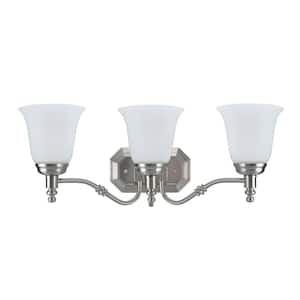 3-Light Satin Nickel Vanity Light with Frosted Glass Shade