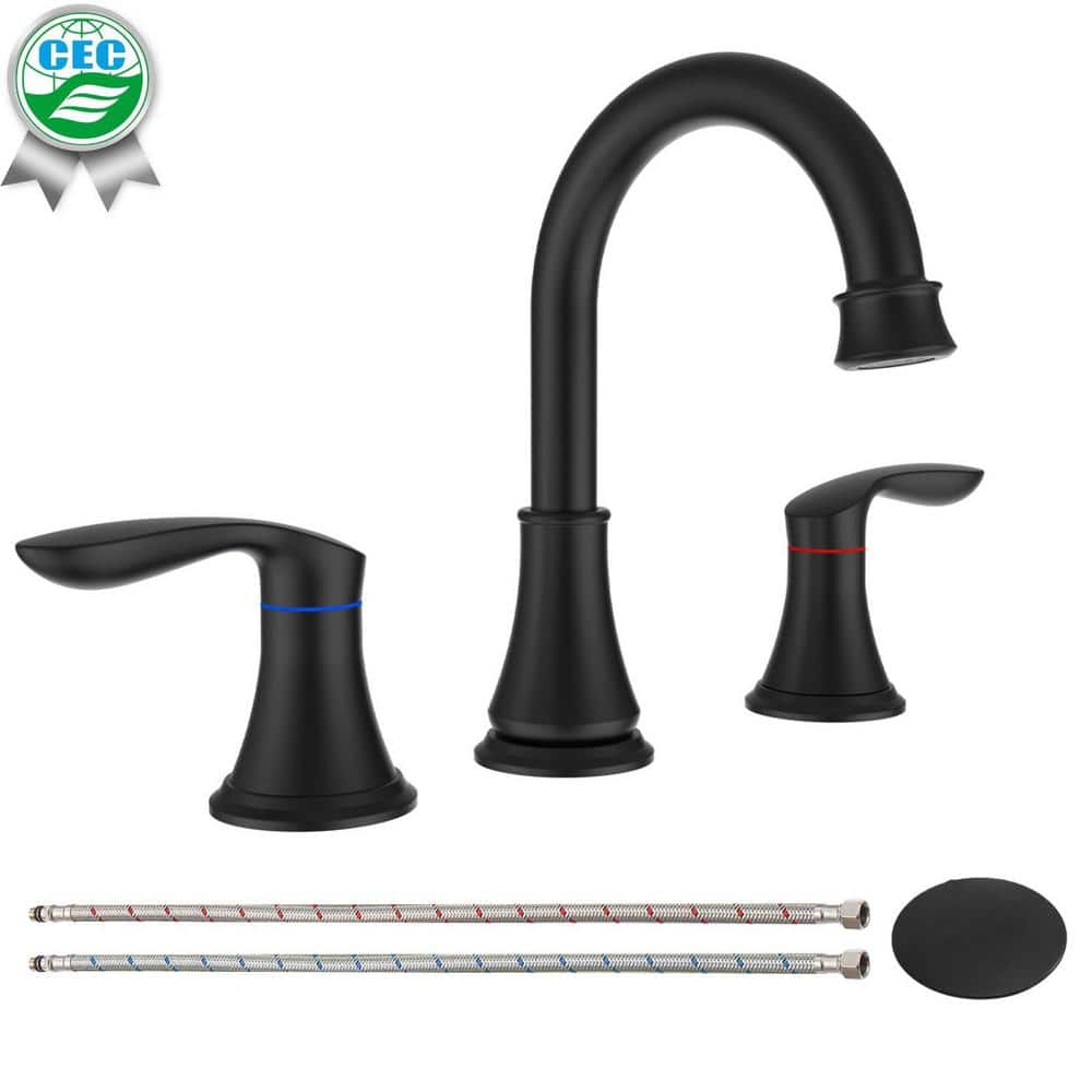 8 in. Widespread Dual-Handle Residential Bathroom Faucet with Pop Up Drain and Supply Hoses in Black price history on PriceWatchPro