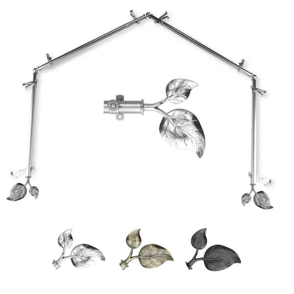 EMOH 13/16" Dia Adjustable 4-Sided Bay Window Curtain Rod 28 to 48" (each side) with Botany Finials in Satin Nickel