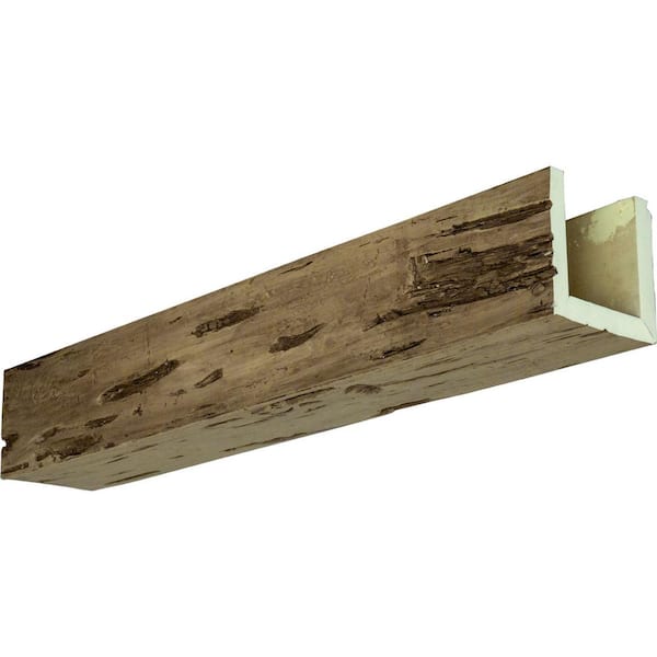 Ekena Millwork 4 in. x 10 in. x 8 ft. 3-Sided (U-Beam) Pecky Cypress Natural Golden Oak Faux Wood Ceiling Beam