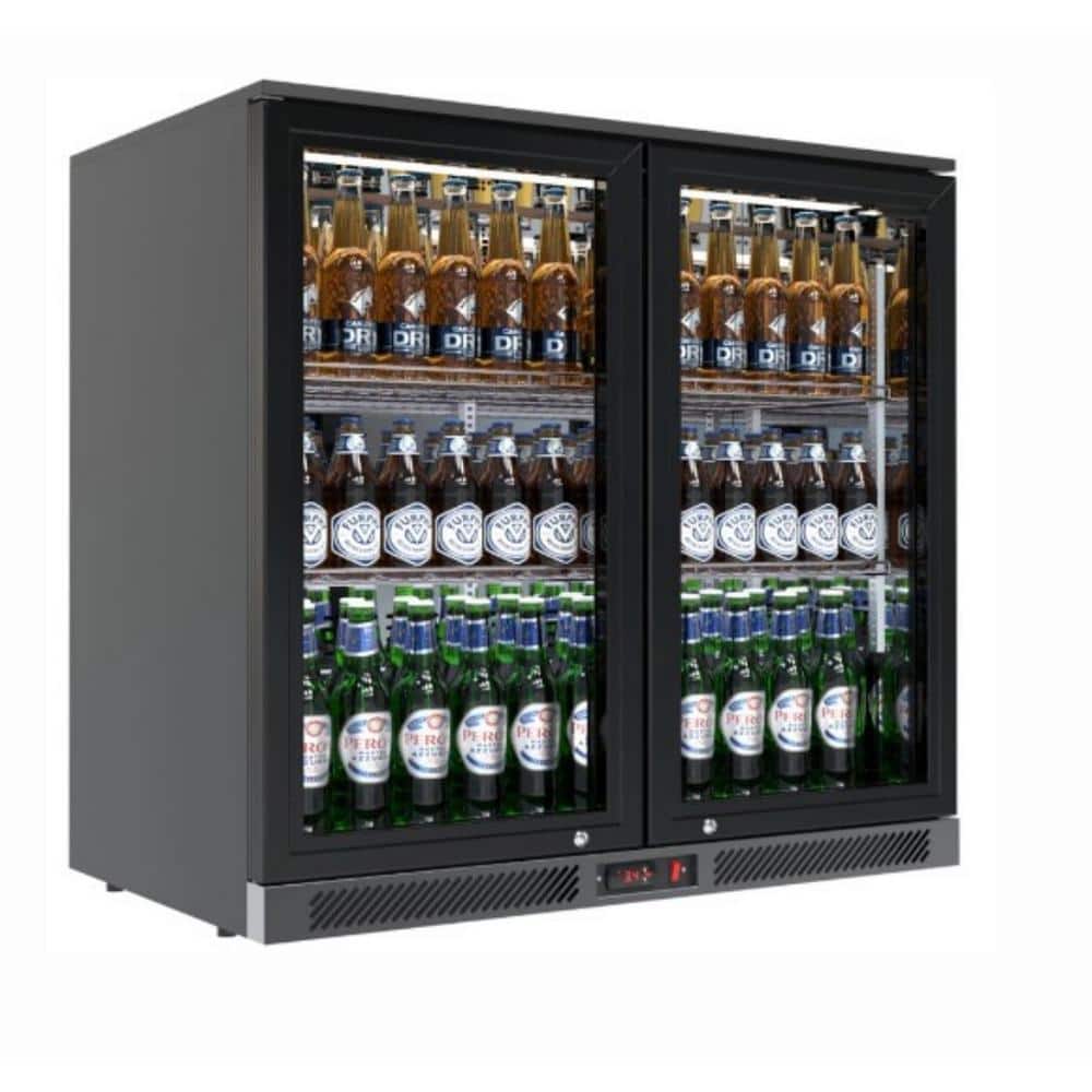 Black 35" Counter Height Bar Refrigerator with Glass Doors