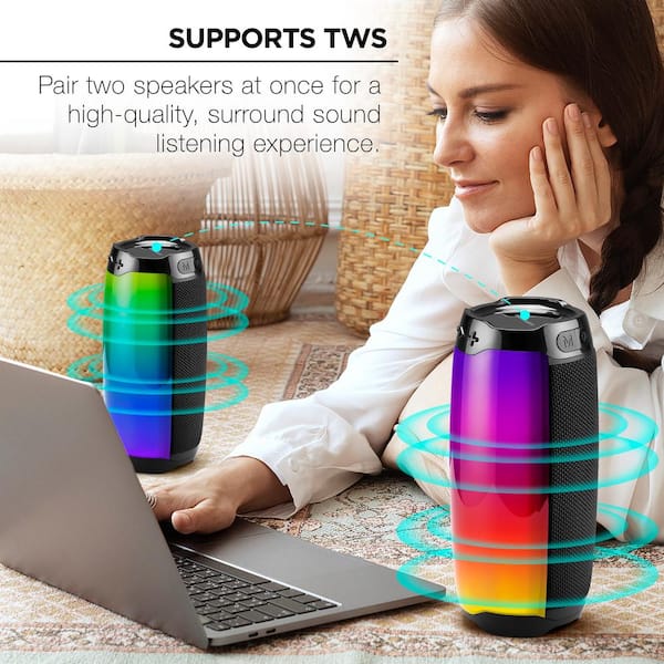 Merkury Innovations Thrill Bluetooth Powered Speaker with Color Changing Lights and Weatherproof Design - The Home Depot