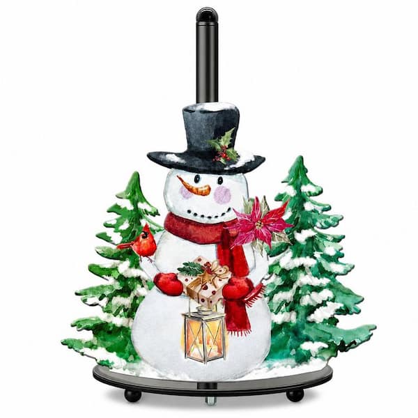 Christmas Snowman Countertop Green Metal Paper Towel Holder, Non-Slip Design for Kitchen Bathroom Festive Gifts Decor