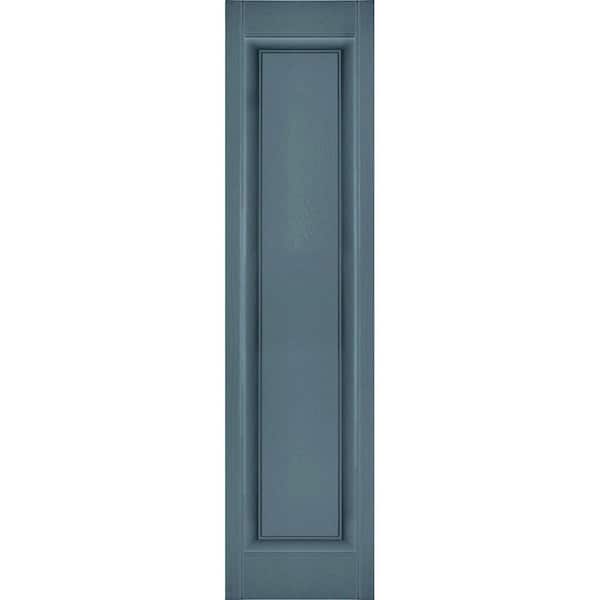 Ekena Millwork 12 in. x 46 in. Lifetime Vinyl Custom Single Raised Panel Shutters Pair Wedgewood Blue