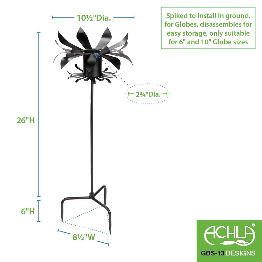 Tall Black Matte Metal Gazing Globe Stand with Petal Design