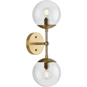 Atwell Collection 6 in. 2-Light Brushed Bronze Mid-Century Modern Wall Sconce with Clear Glass Shade