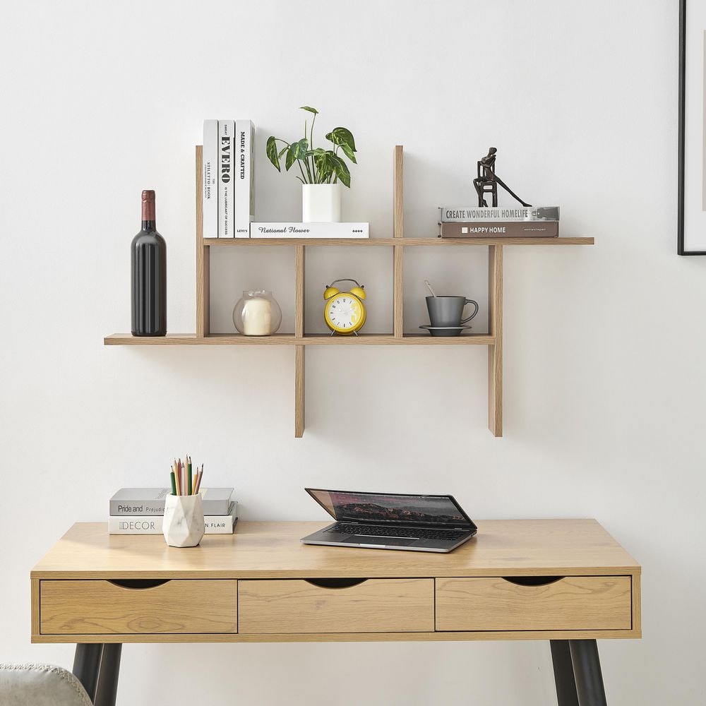 Chestnut Wood Floating Cantilever Cubby Wall Shelf
