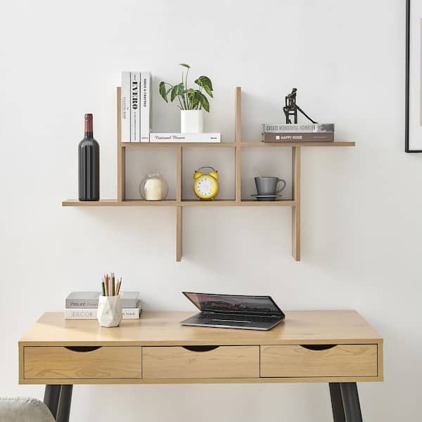 DANYA B 40 in. Chestnut Cantilever Cubby Wall Shelf - Horizontal