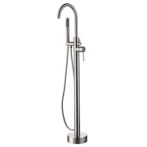Modern 1-Handle Claw Foot Freestanding Bathtub Filler Faucet with Hand Shower in Brush Nickel