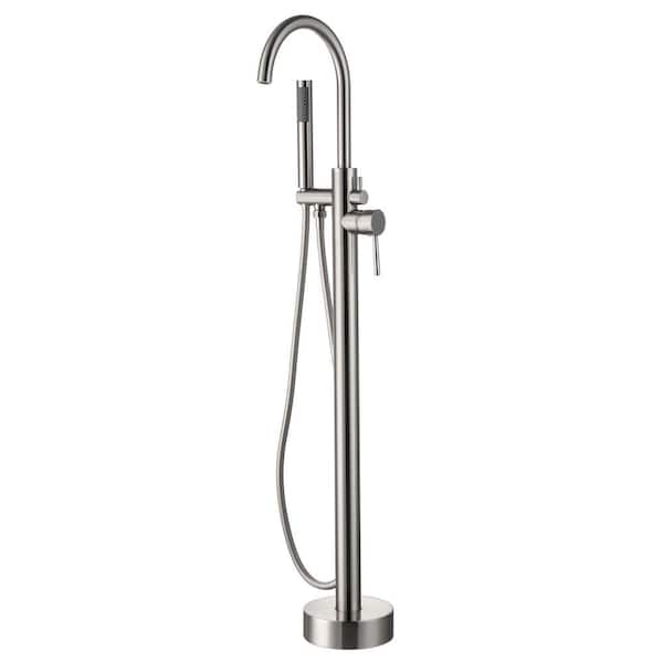 Mondawe Modern 1-Handle Claw Foot Freestanding Bathtub Filler Faucet with Hand Shower in Brush Nickel