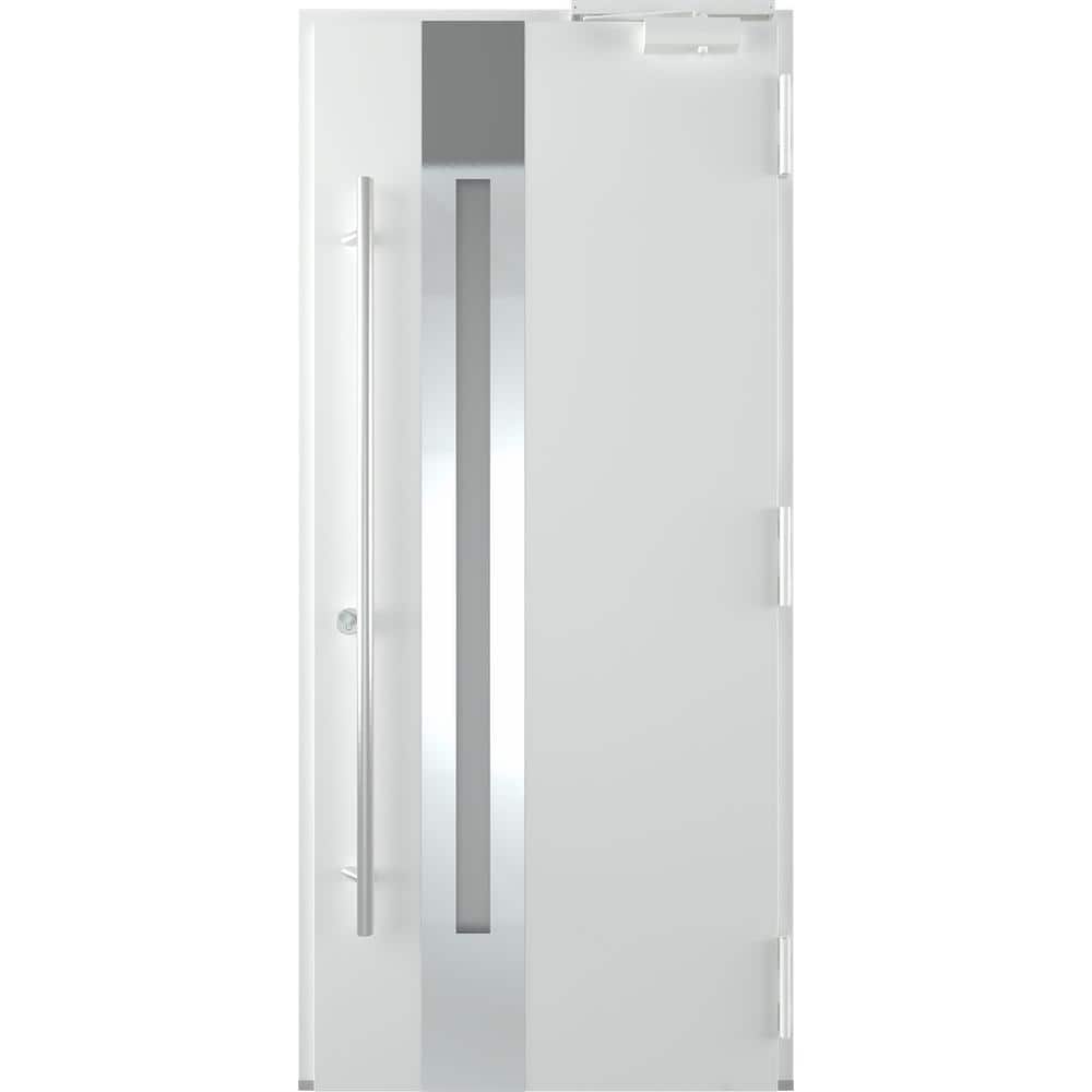 Zephyr Anthracite and Brown Zinc-Galvanized Steel Front Door with Frosted Glass