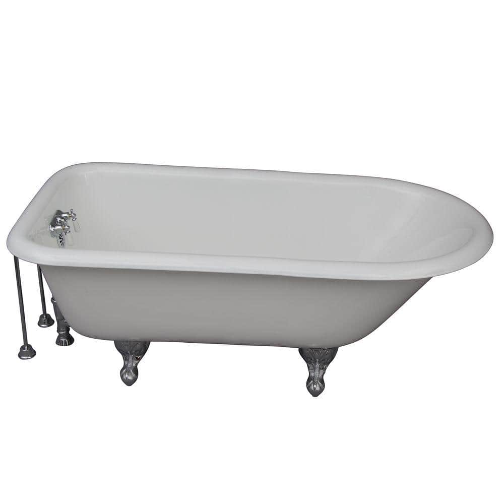 5 ft. Cast Iron Ball and Claw Feet Roll Top Tub in White with Polished Chro