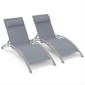 Outdoor Metal Chaise Lounge Set of 2 Patio Recliner Chairs with Adjustable Backrest and Removable Pillow, Gray, 2-Pack